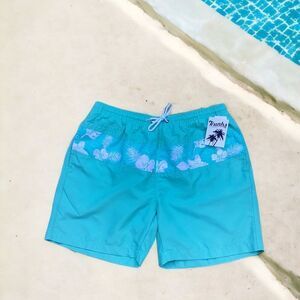 TRUNKS SURF & SWIM CO. MENS SHORTS TROPICAL PRINT QUICK DRY BLUE GLOW XL